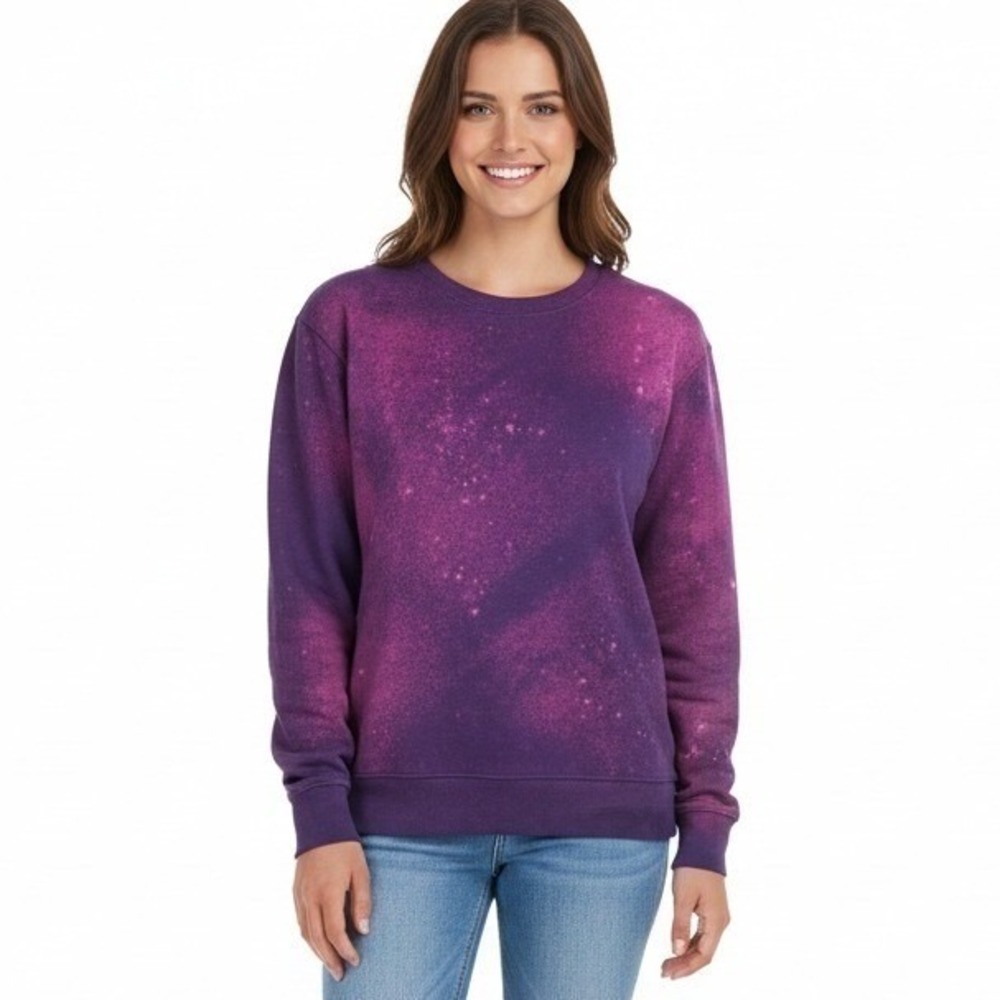Hanes Ecosmart Sweatshirt Mens Large Purple Galaxy Bleach Dye Crewneck Pullover